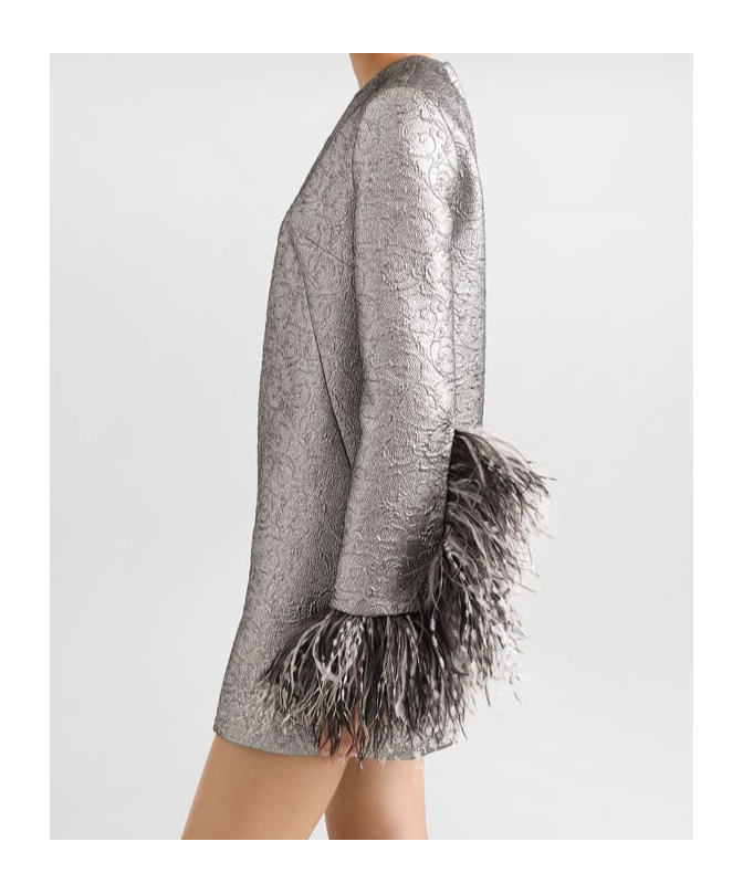 Dolce & Gabbana Feather-trim Mini Dress In Gray