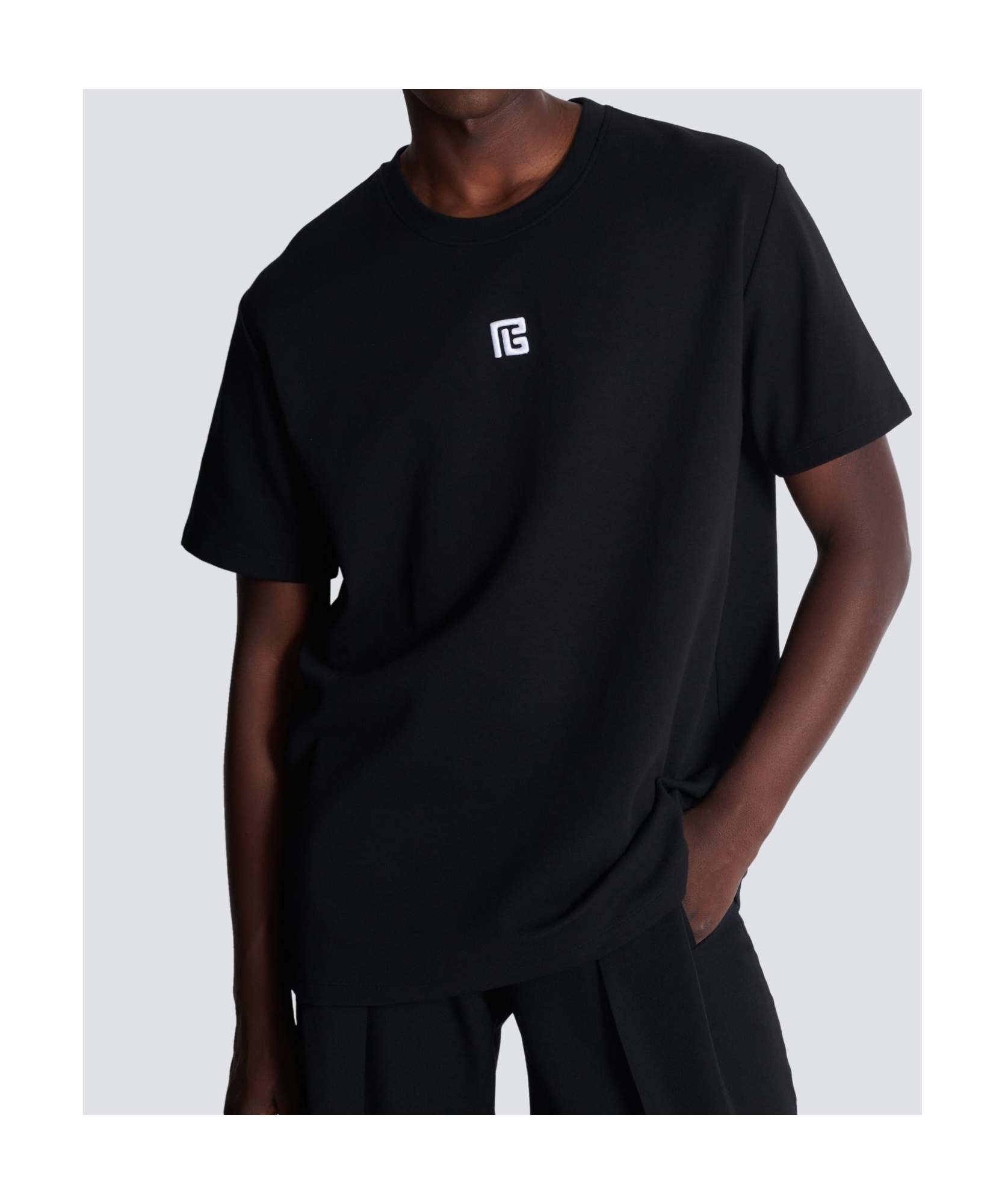 Balmain Black Crewneck T-shirt With Logo Print On The Front In Cotton Man In Black