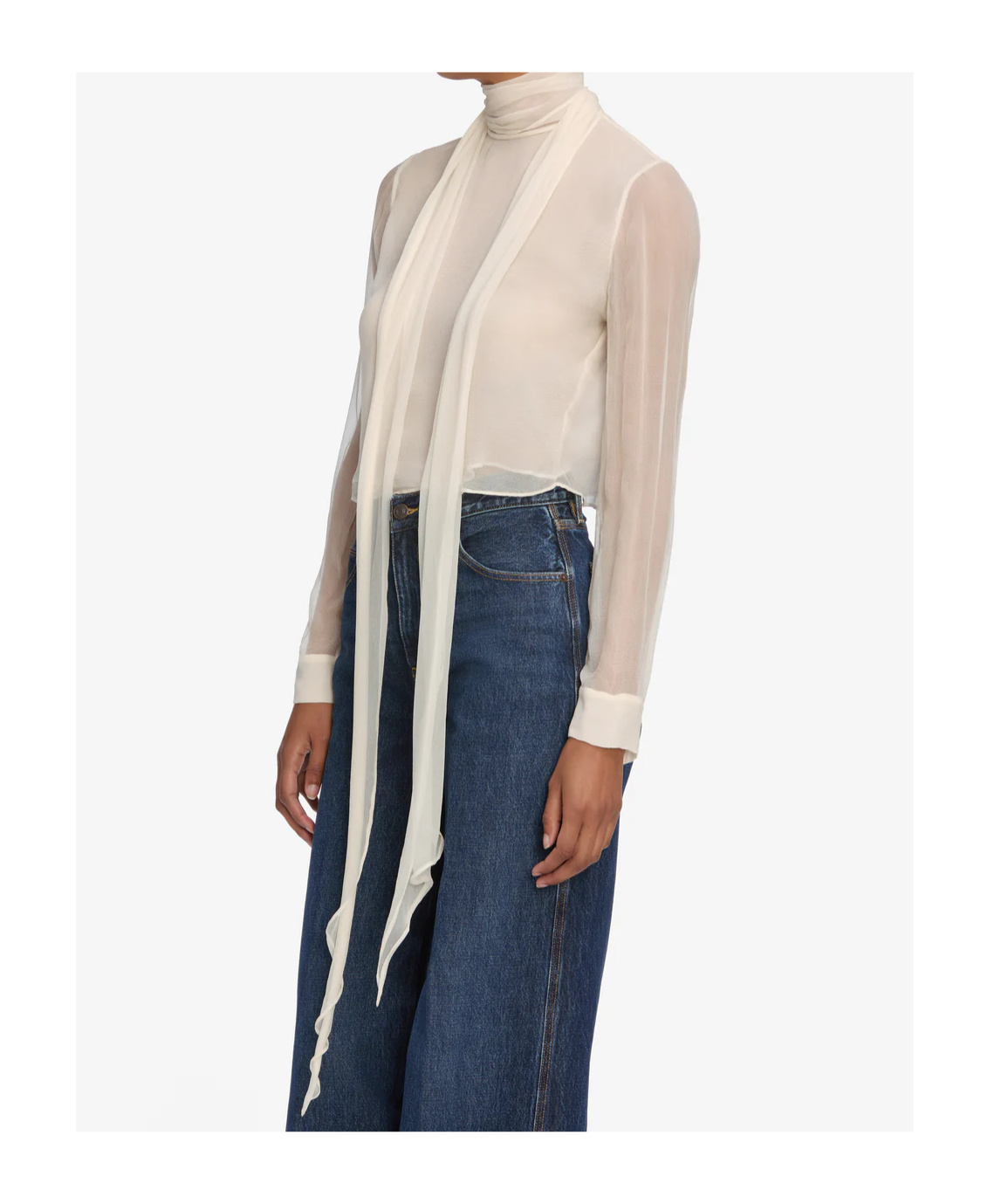 Frame Scarf Collar Top In White