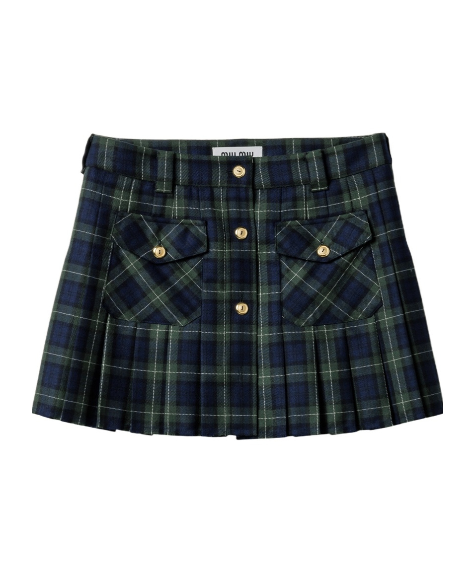 Shop Miu Miu Pleated Tartan Miniskirt In Black