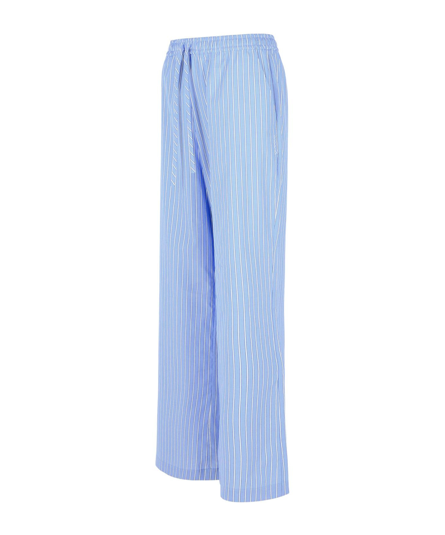Marni Cotton Trousers With Elastic Waistband And Striped Pattern In Blue