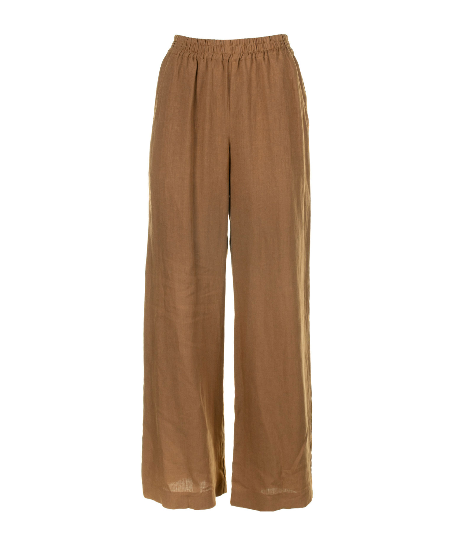 Eleventy High-waisted Linen Trousers With Elastic In Brown