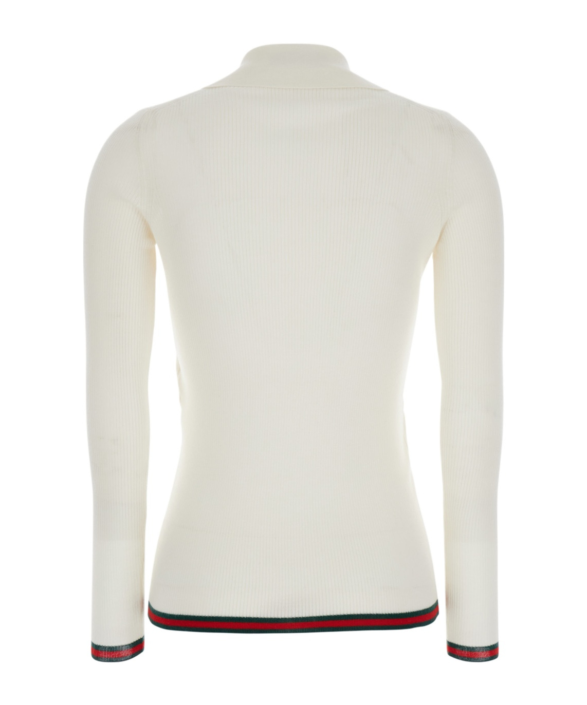 Gucci White Polo Shirt With Spread Collar And Web Detailed Trims In Cashmere And Silk Blend Woman In White