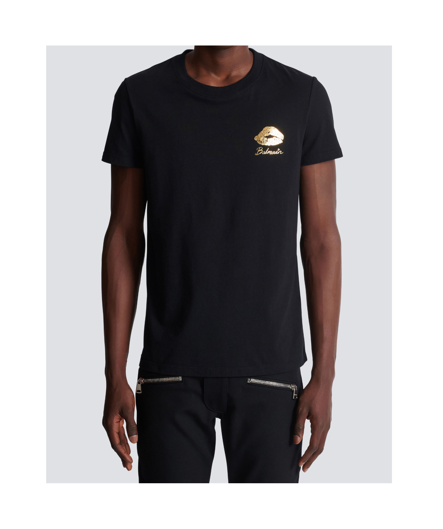 Balmain Black Crewneck T-shirt With Logo Detail On The Front In Black