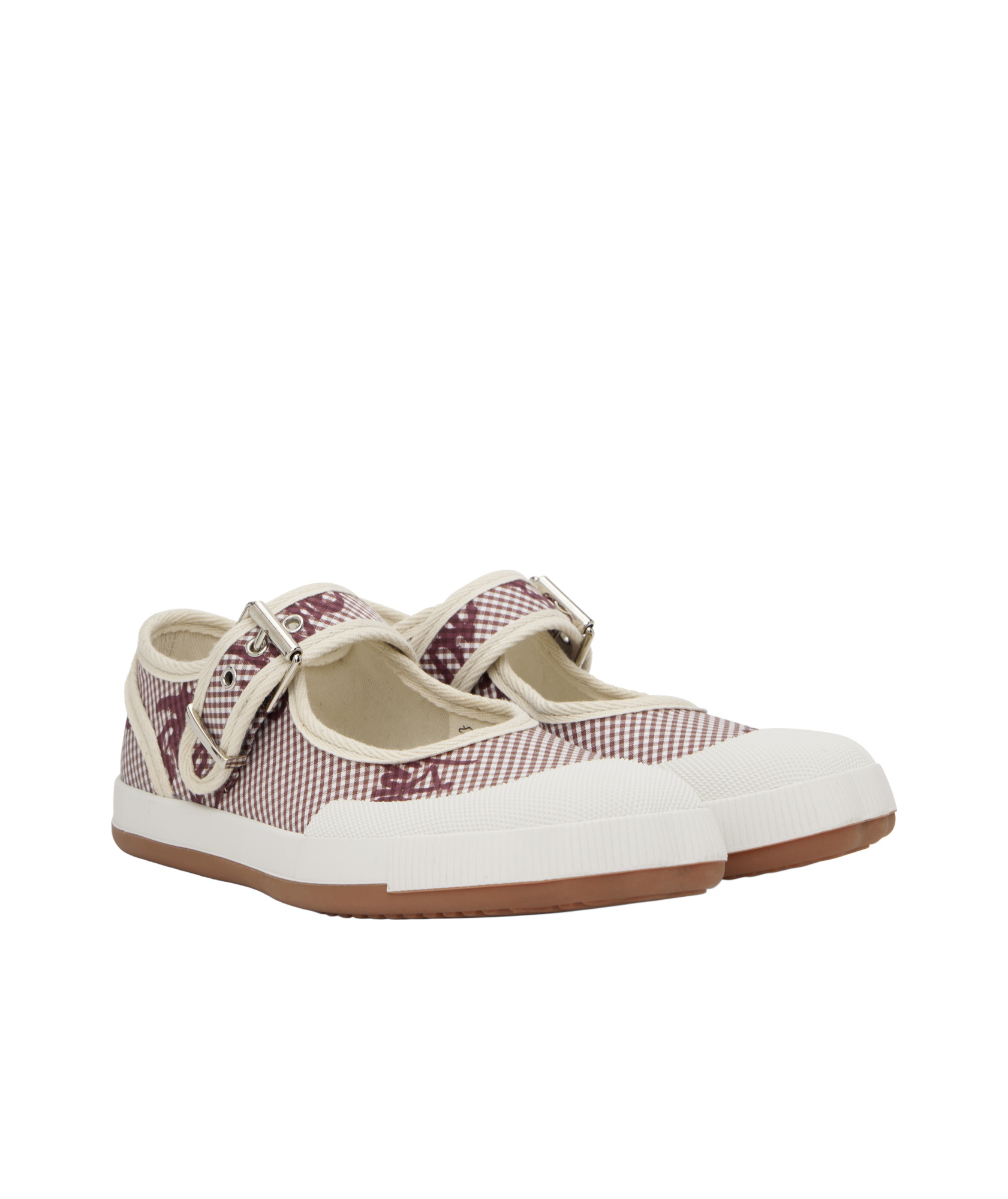 Vivienne Westwood Red & White Animal Gym Bar Ballerina Flats In Gingham/vw Brown