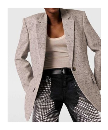 Stella Mccartney Single-breasted Herringbone Blazer In Gray