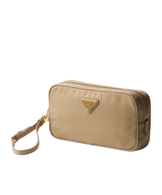 Prada Re-edition 1978 Re-nylon And Saffiano Leather Pouch In Camel Brown