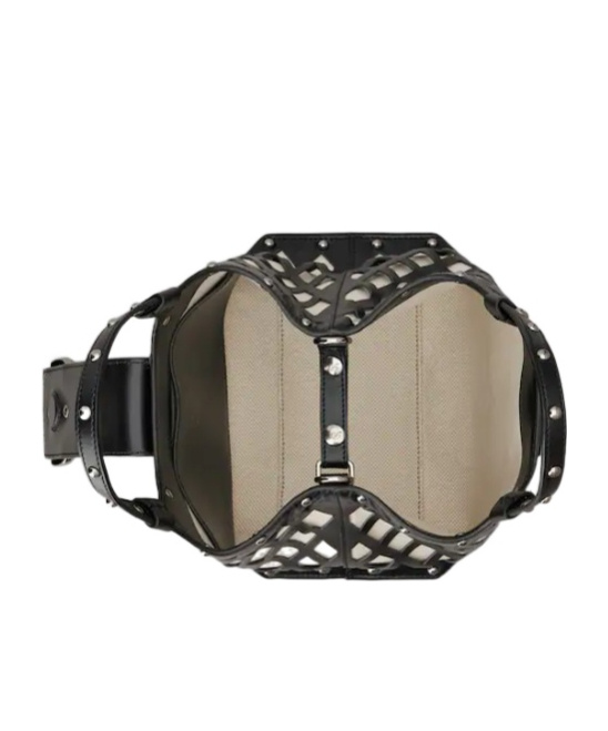 Roger Vivier Viv' Choc Mini Shopping Bag In Leather And Fabric In Black
