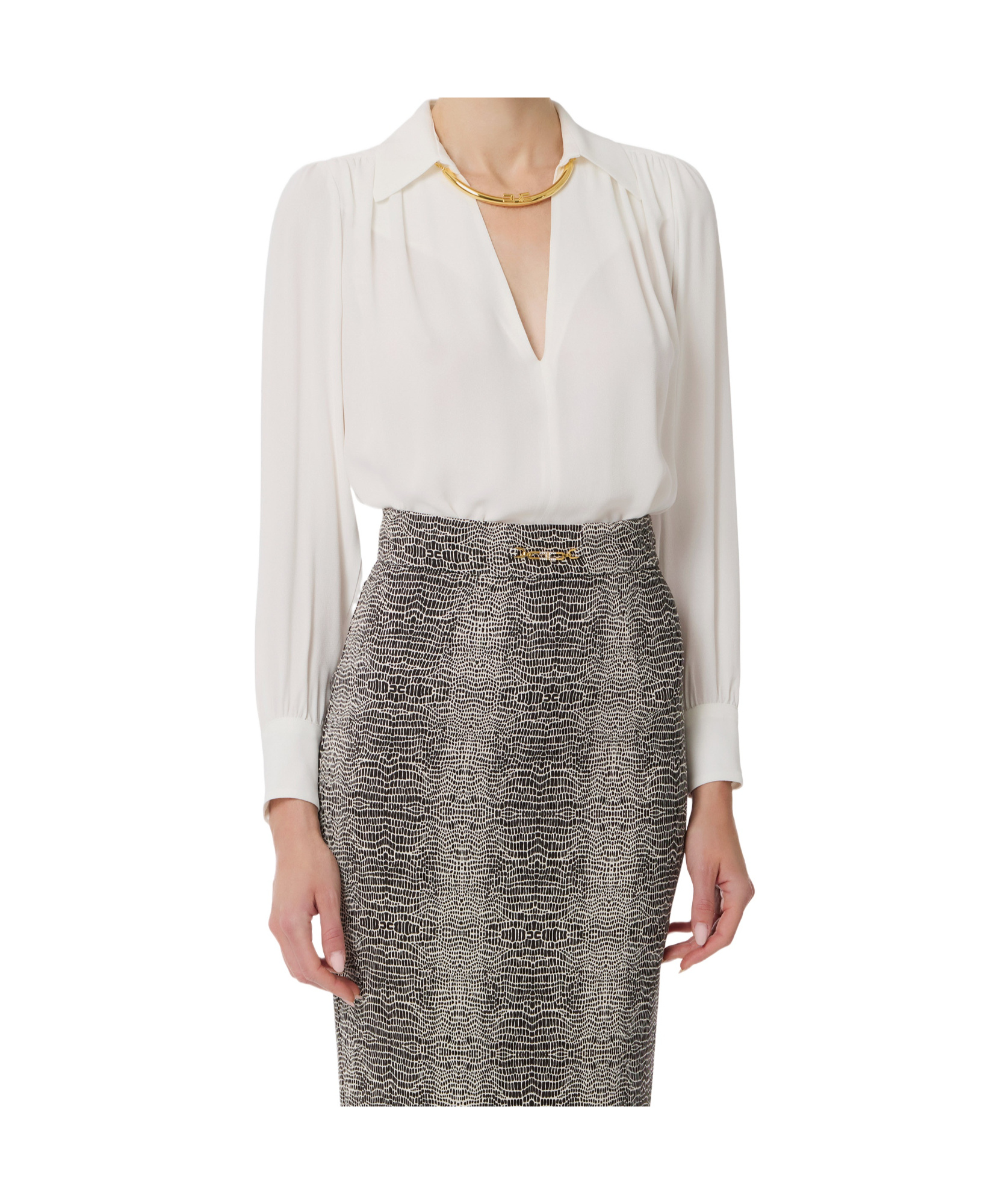 Elisabetta Franchi Blouse In Georgette Fabric With Jewel Detail In White