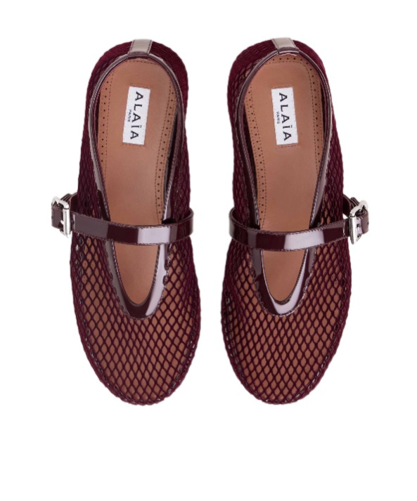 Alaïa Rouge Grenat Flat Mesh Ballerinas With Buckle Fastening In Burgundy