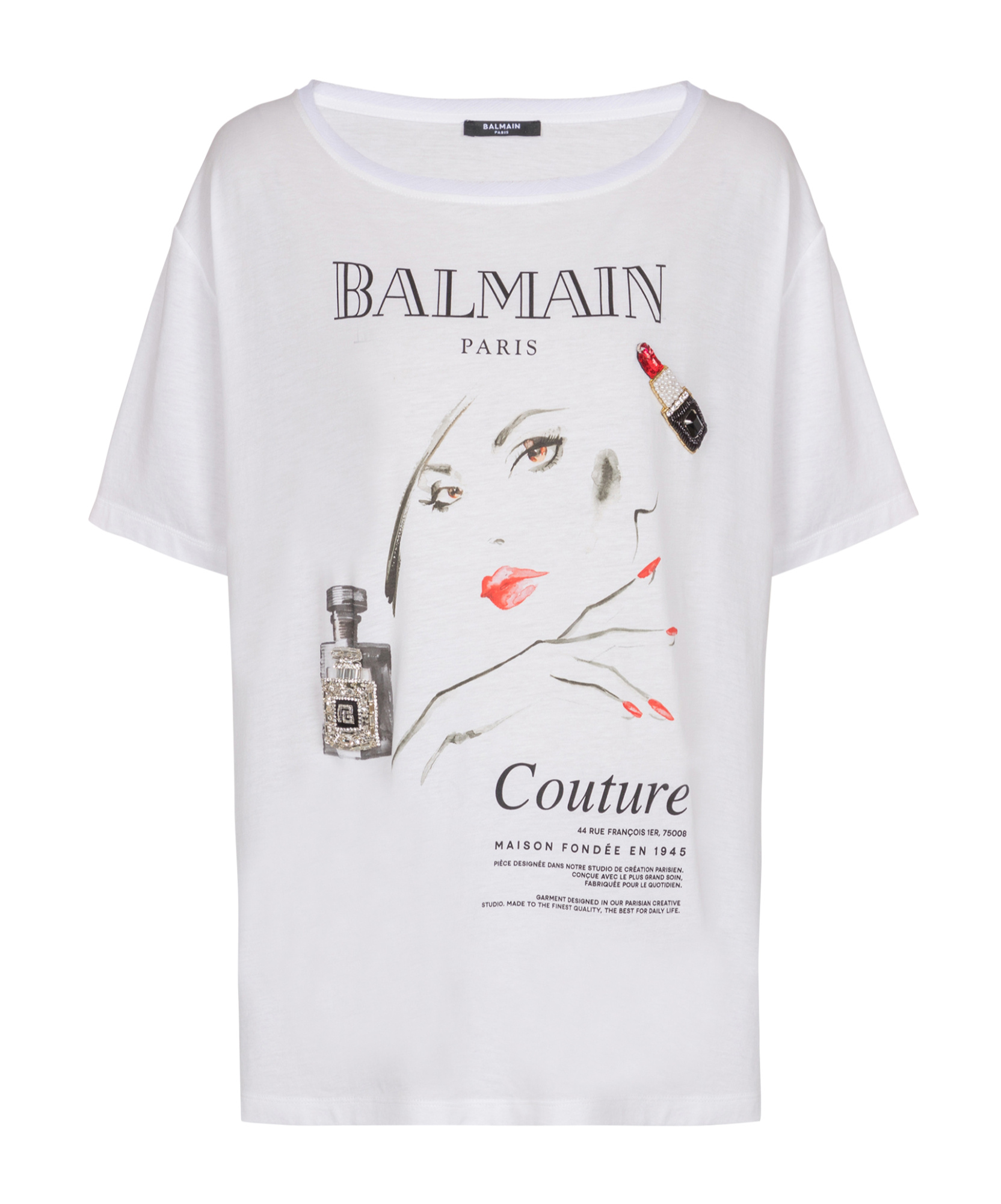 Balmain Beauty Print Embroidery Patches T-shirt In White