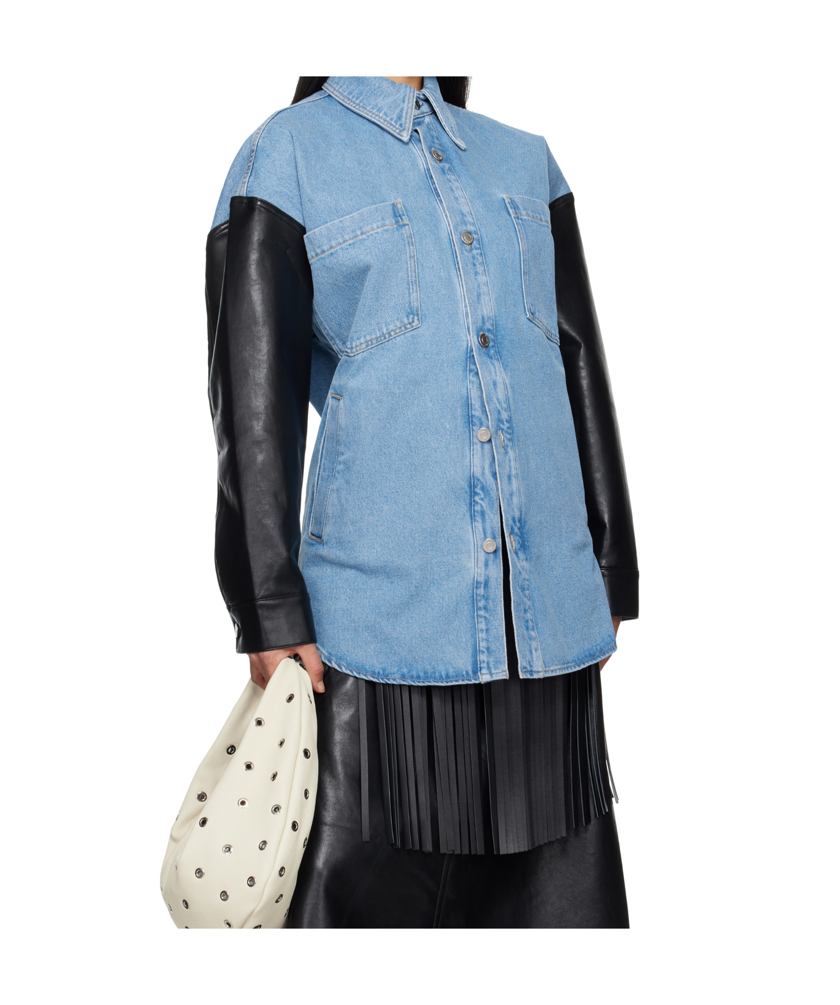 Nanushka Zinnie Shirt Jacket Mid Blue/black In Blue, Black