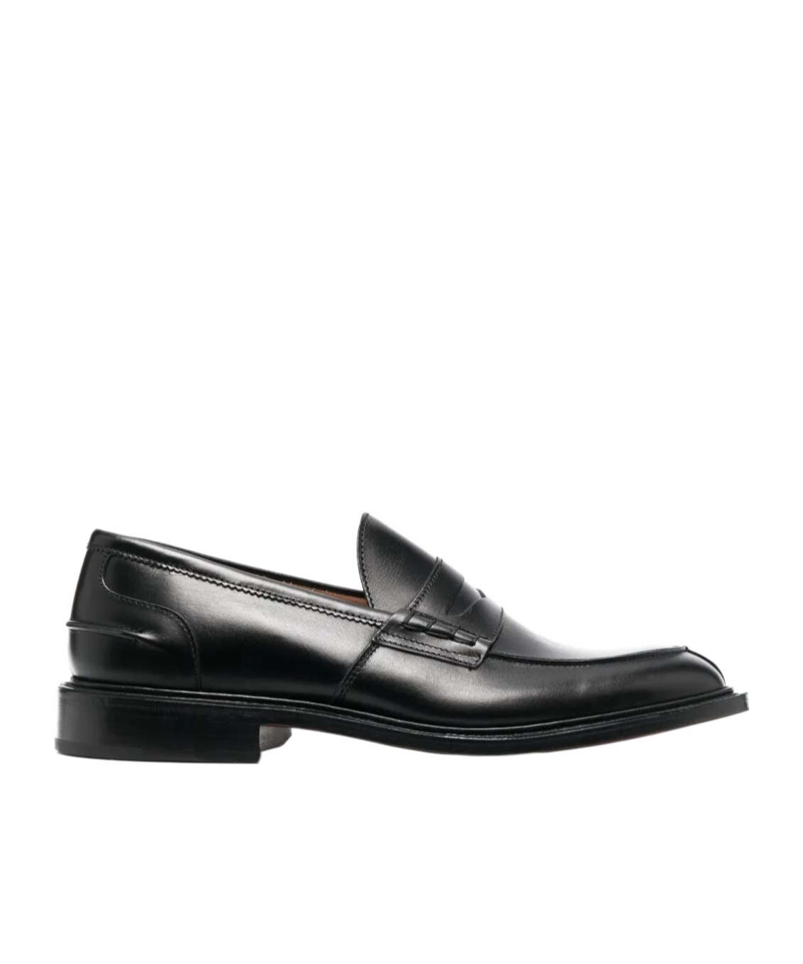 Tricker's Polished Calfskin Penny Loafers With Stitching In Black