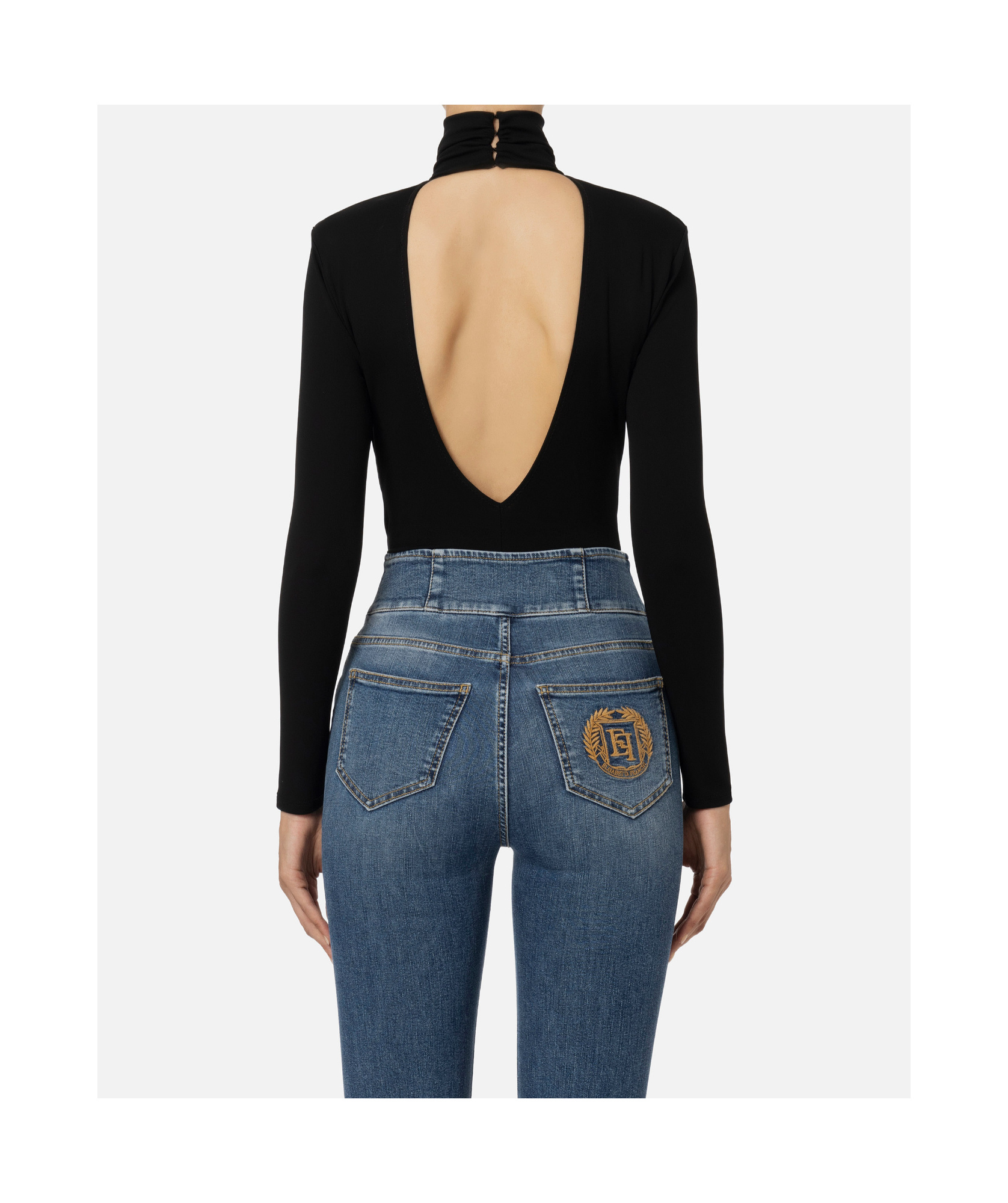 Elisabetta Franchi Logo Board Long-sleeved Jumpsuit In Black