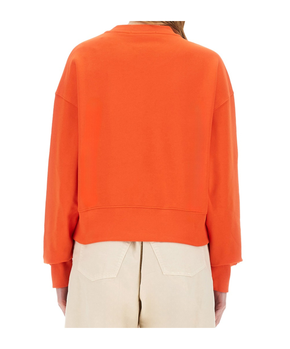 Msgm Logo Crew Neck Cropped Sweatshirt In Red