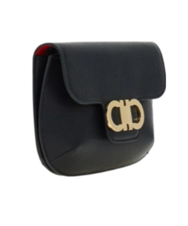 Ferragamo Double Gancini Mini Leather Shoulder Bag In Black