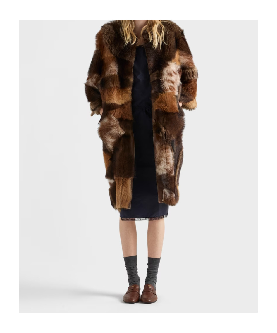 Prada Patchwork-mantel Aus Lammfell In Brown