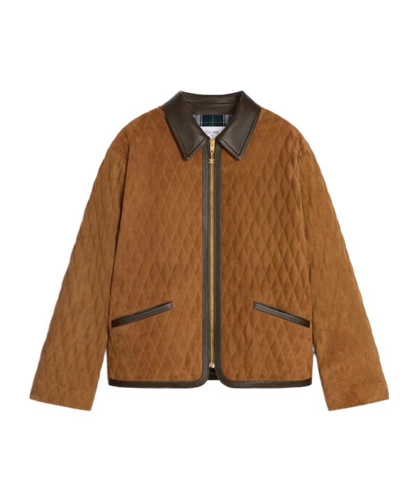 Celine Quilted Jacket In Suede In Brown