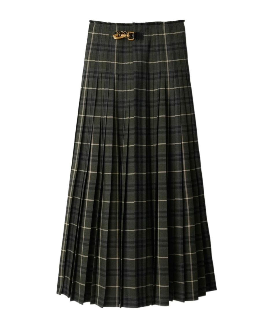 Burberry Check Wool Blend Pleated Long Skirt In Black