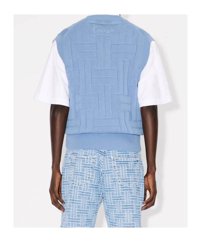 Kenzo ' Weave' Embroidered Sleeveless Jumper In Cotton In Blue