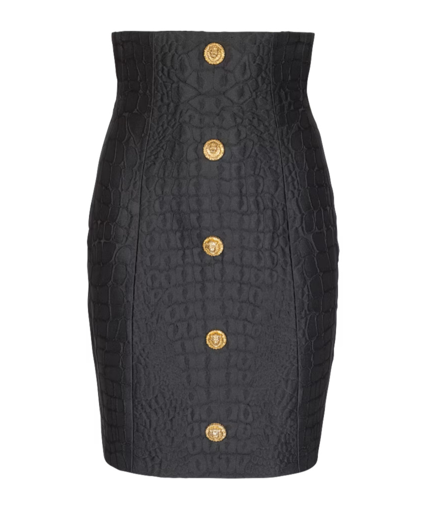 Balmain Crocodile-effect Button Mini Skirt In Black