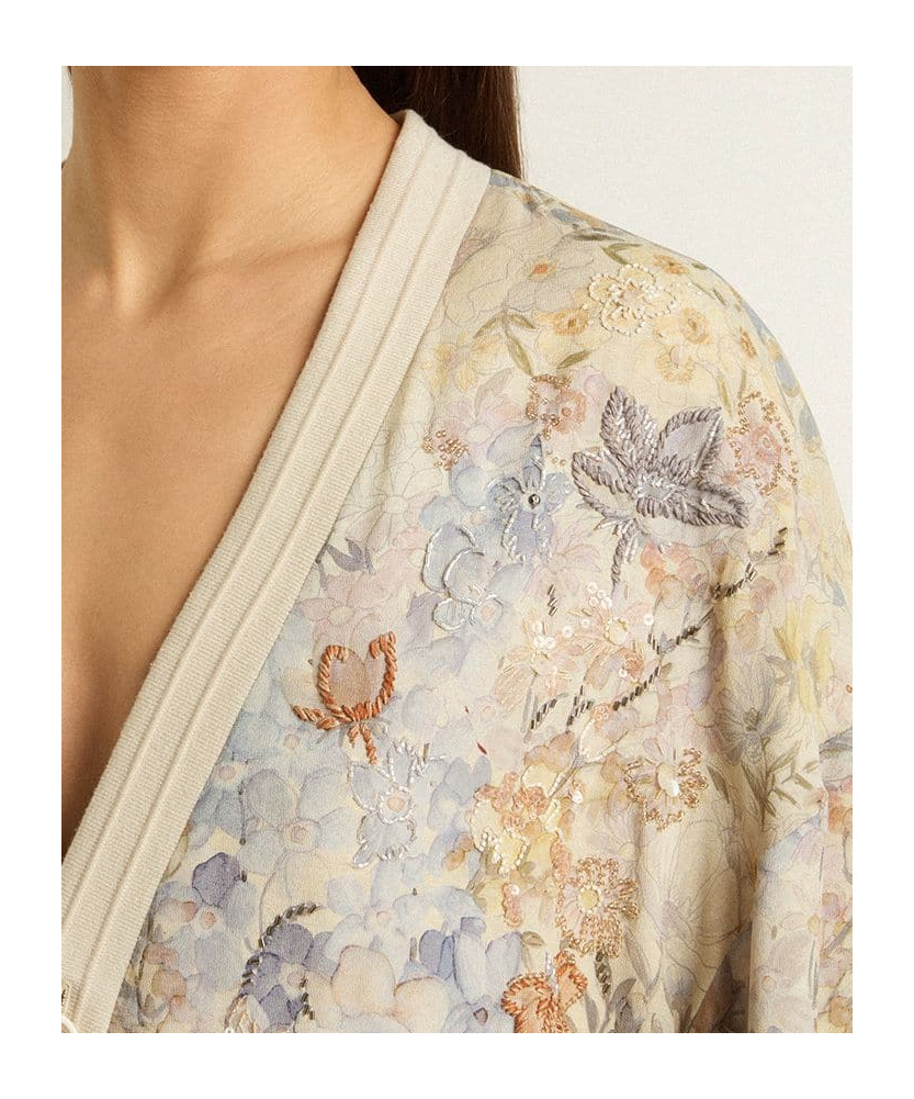 Golden Goose Womens Cardigan With Floral Print And Embroidery In Multi