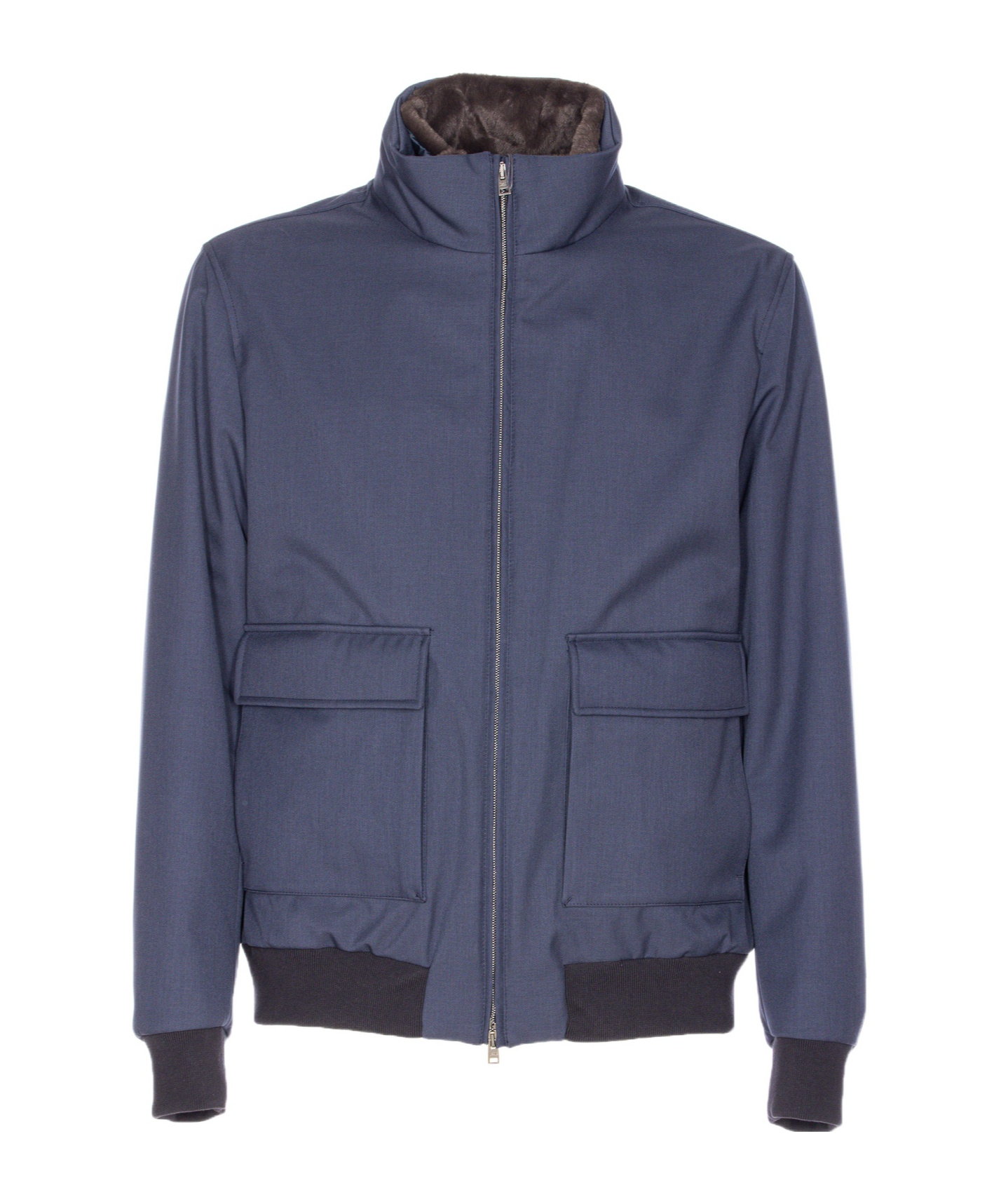 Herno Bomber Jacket With Removable Shearling Detail In Blue