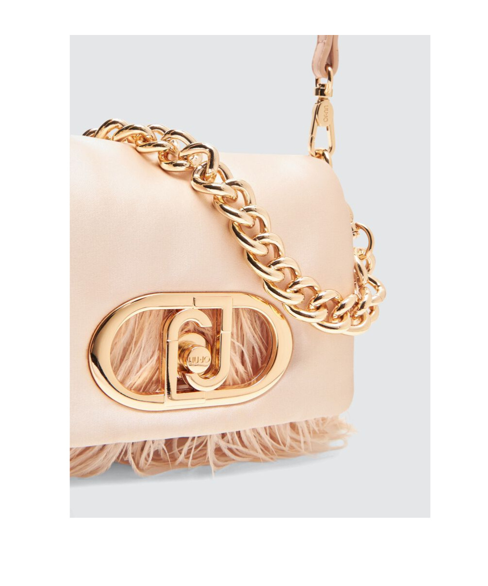 Liu •jo Feather-trimmed Shoulder Bag In Nude