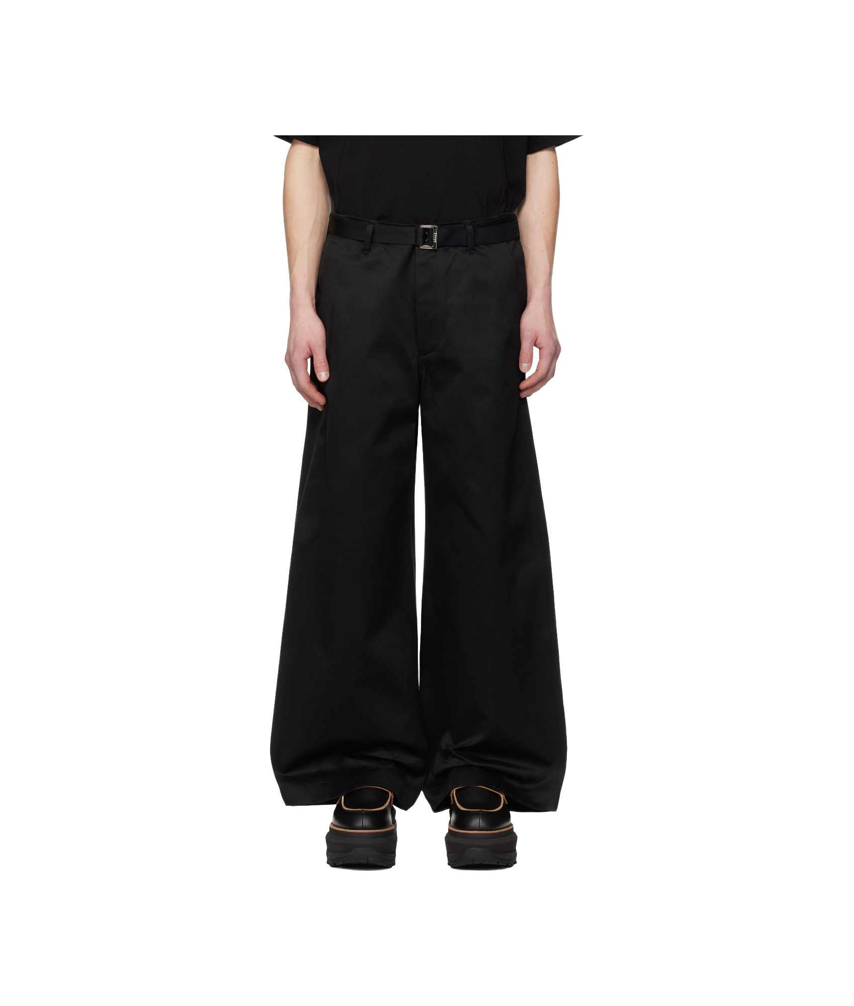 Sacai Twill Wide-leg Trousers In Black