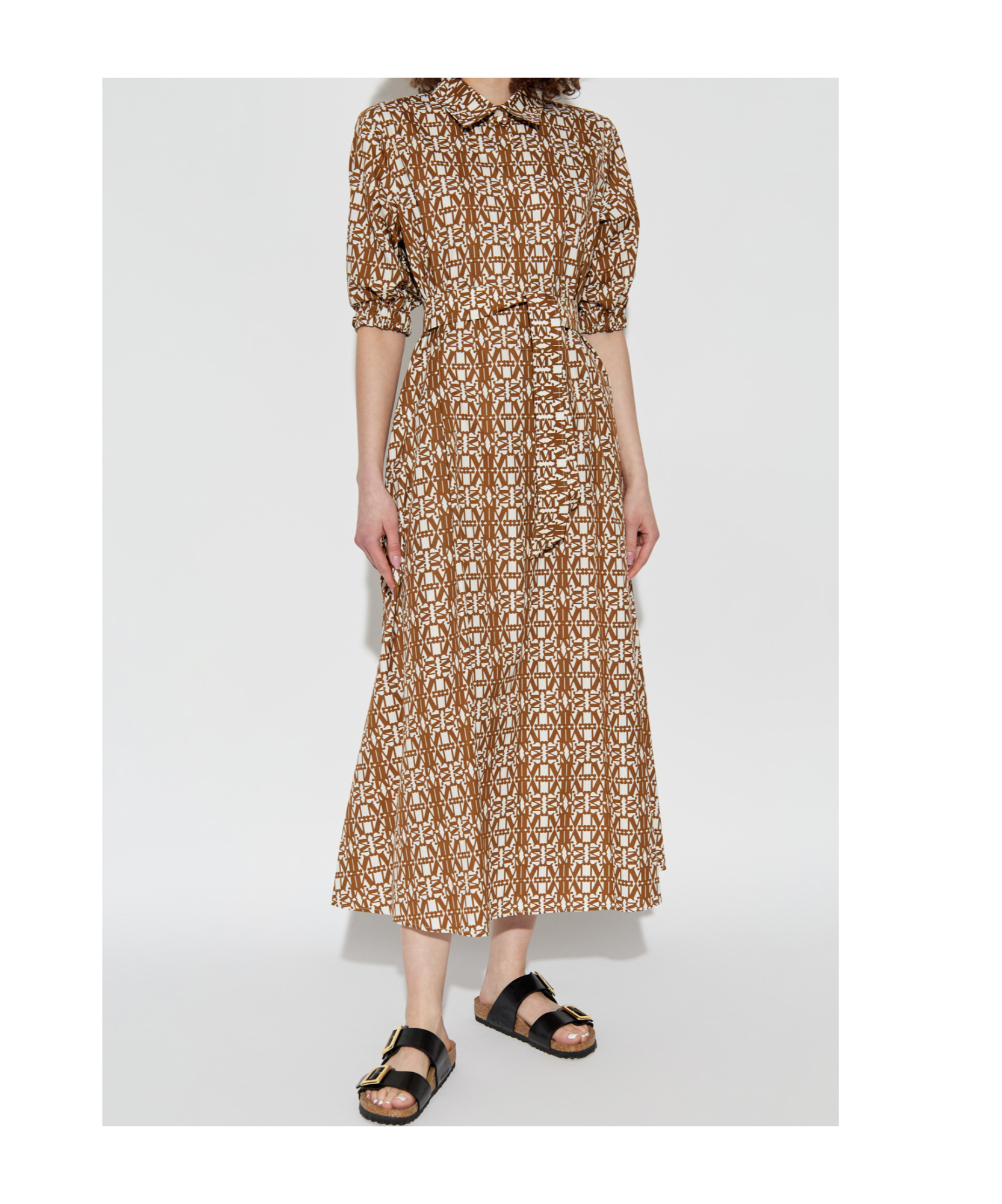 Max Mara Luxigi Monogrammed Short-sleeve Dress In Brown