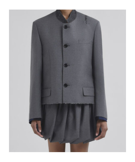 Marni Felt-trimmed Frayed Embroidered Wool Jacket In Gray