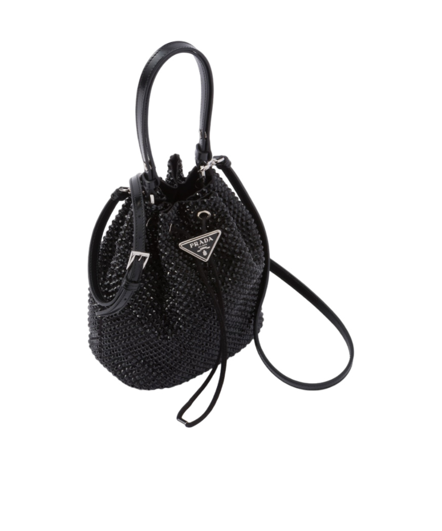 Prada Womens Black Crystal-embellished Mini Satin Shoulder Bag In Black