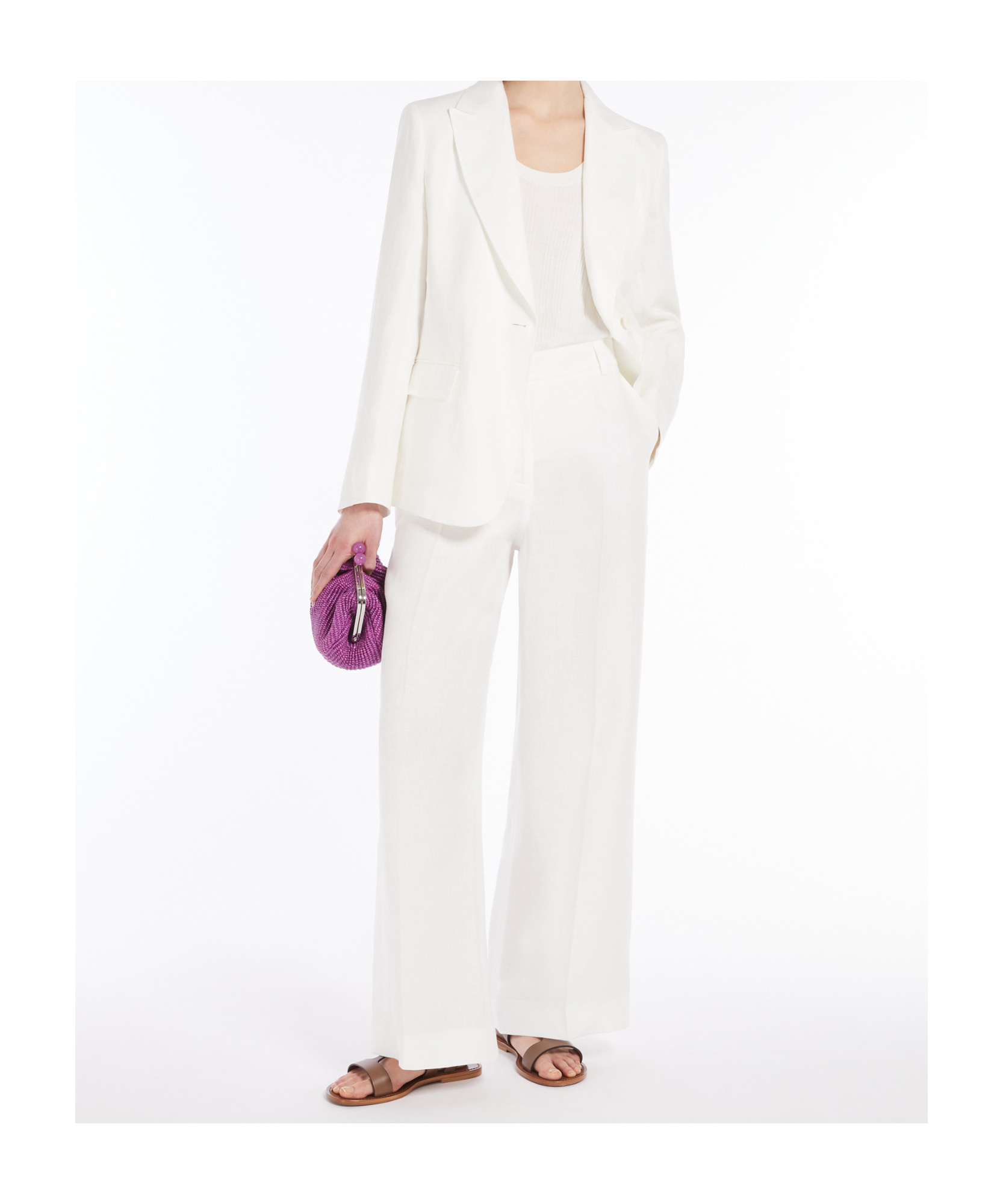 Weekend Max Mara Quito Cotton & Linen Canvas Wide Jacket In White