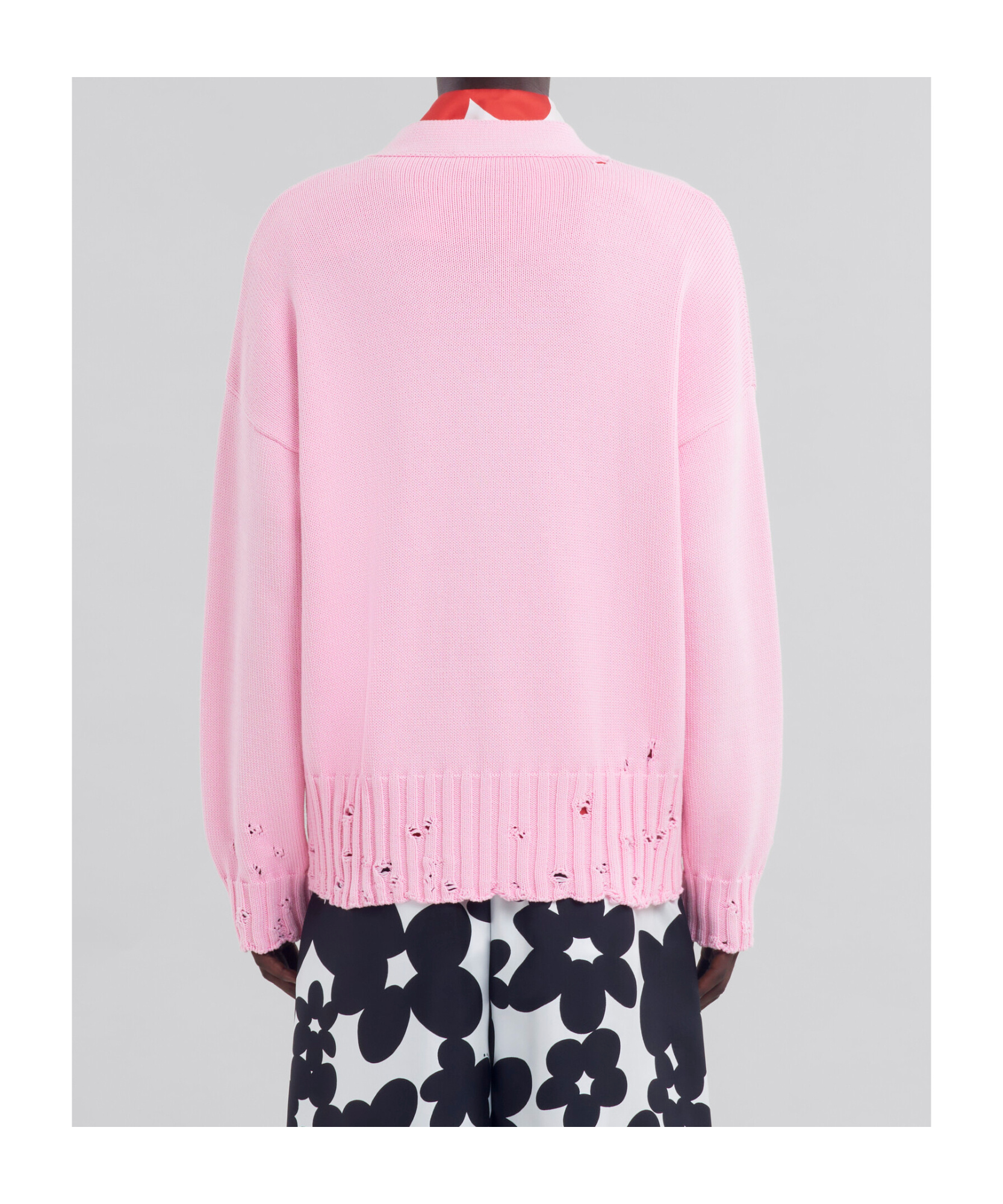 Marni Distressed Detailing Knit Cardigan In Pink