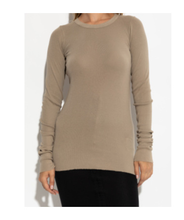 Rick Owens Drkshdw Asymmetric Hem Long Sleeve Ribbed Top In Brown