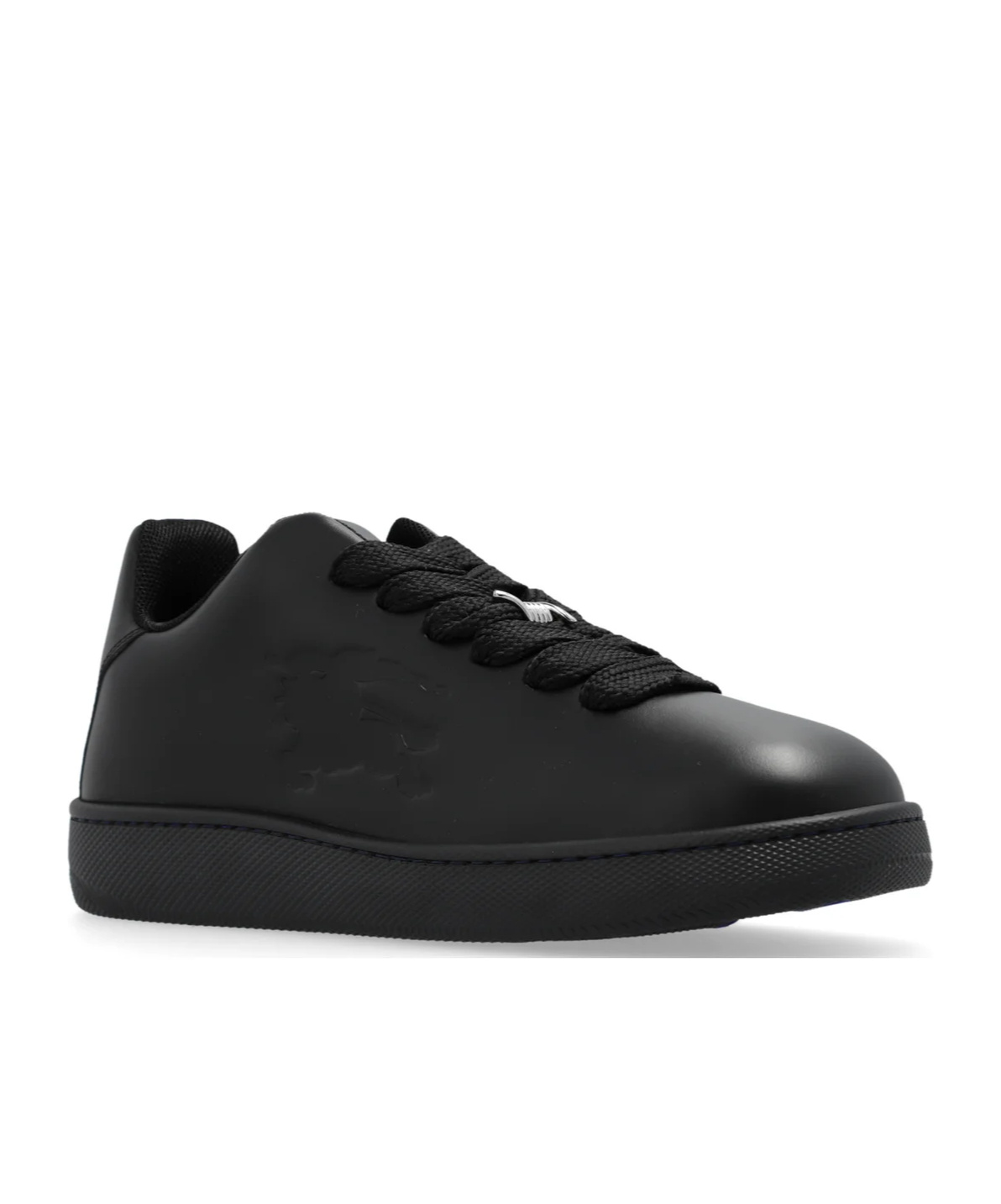 Shop Burberry Twisted Metal Detail Leather Sneakers In Black