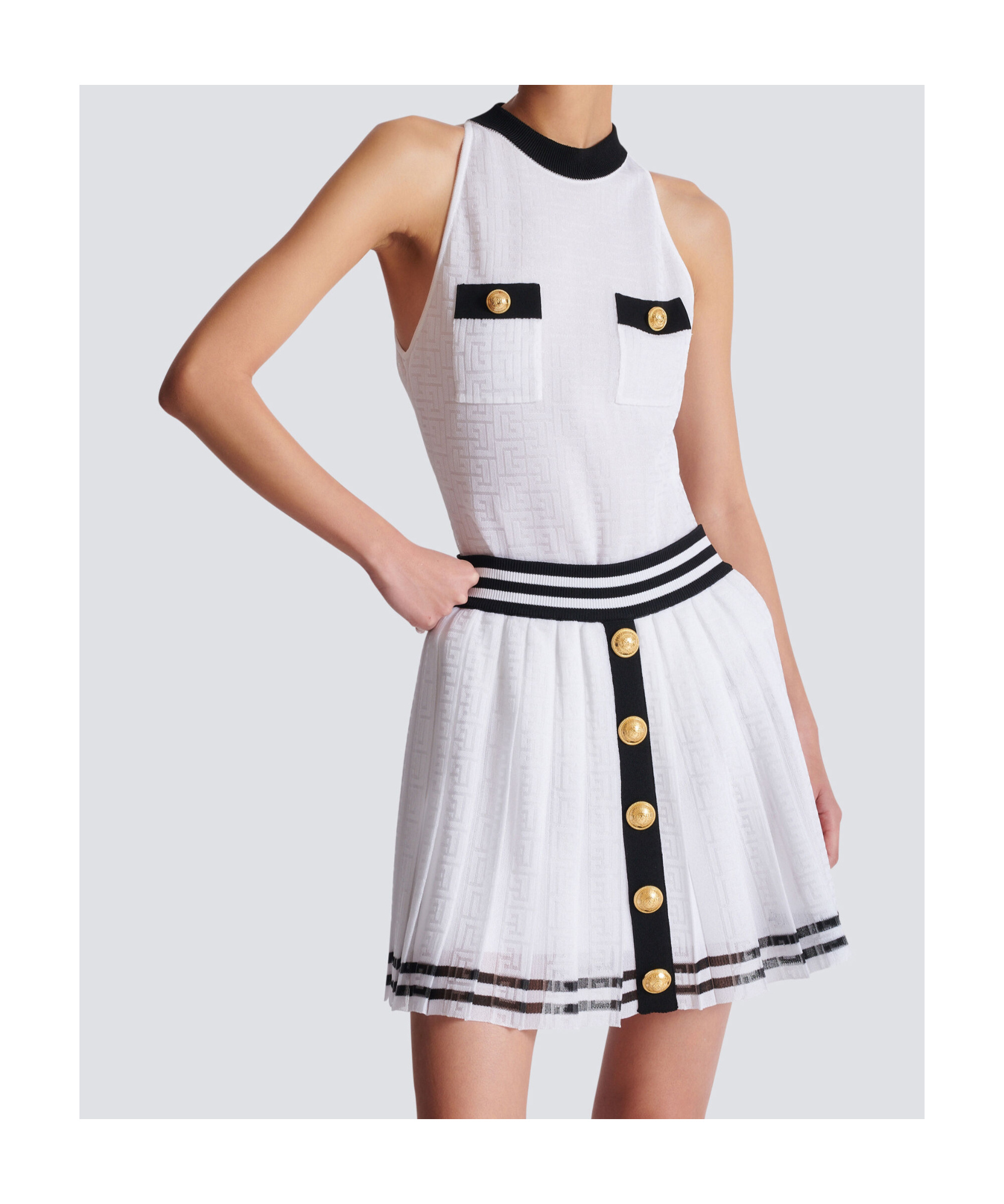 Balmain Two-tone Monogrammed Knit Bodysuit In White