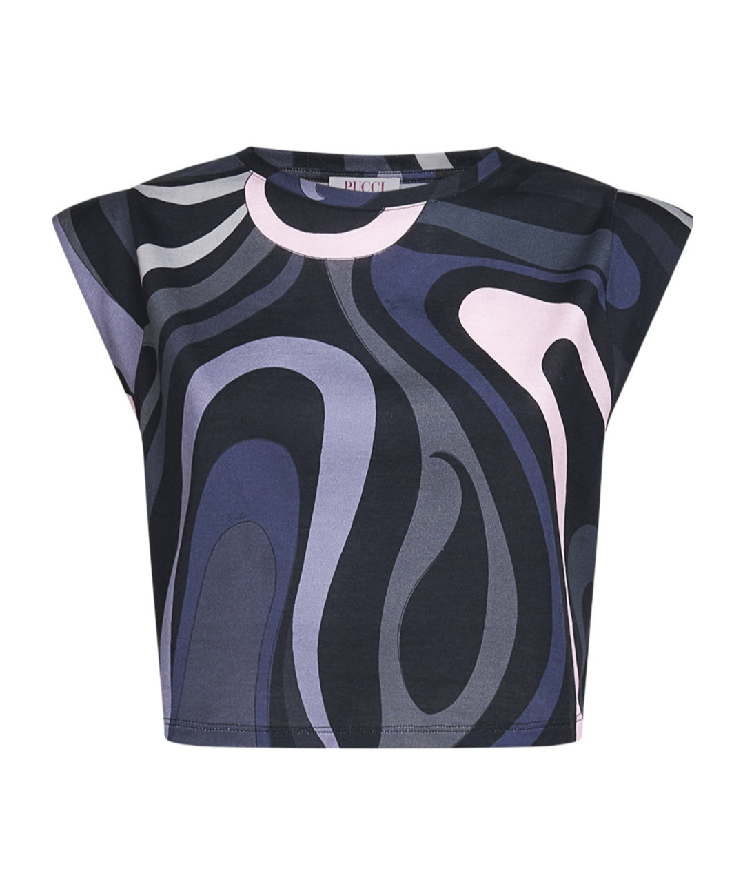 Pucci Marble-print Cropped T-shirt Clothing In Blue
