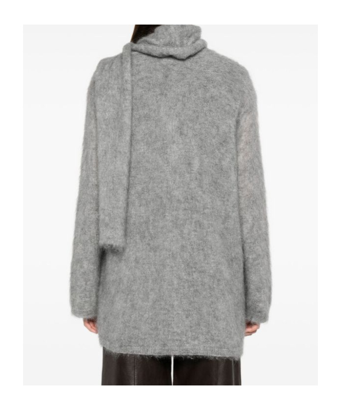 Forte Forte Open Front Cardigan Attached Scarf In Gray