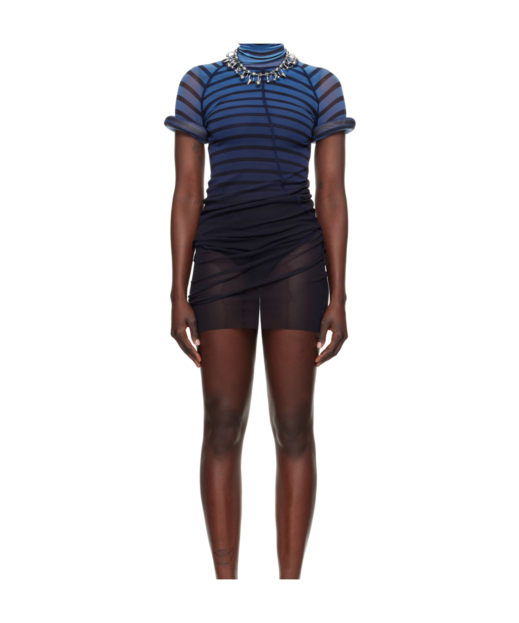 Shop Jean Paul Gaultier Striped Mesh Mini Dress In Red