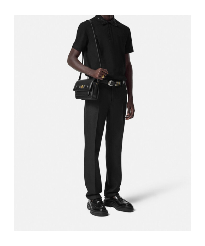 Versace Medusa Foldover Top Messenger Bag In Black