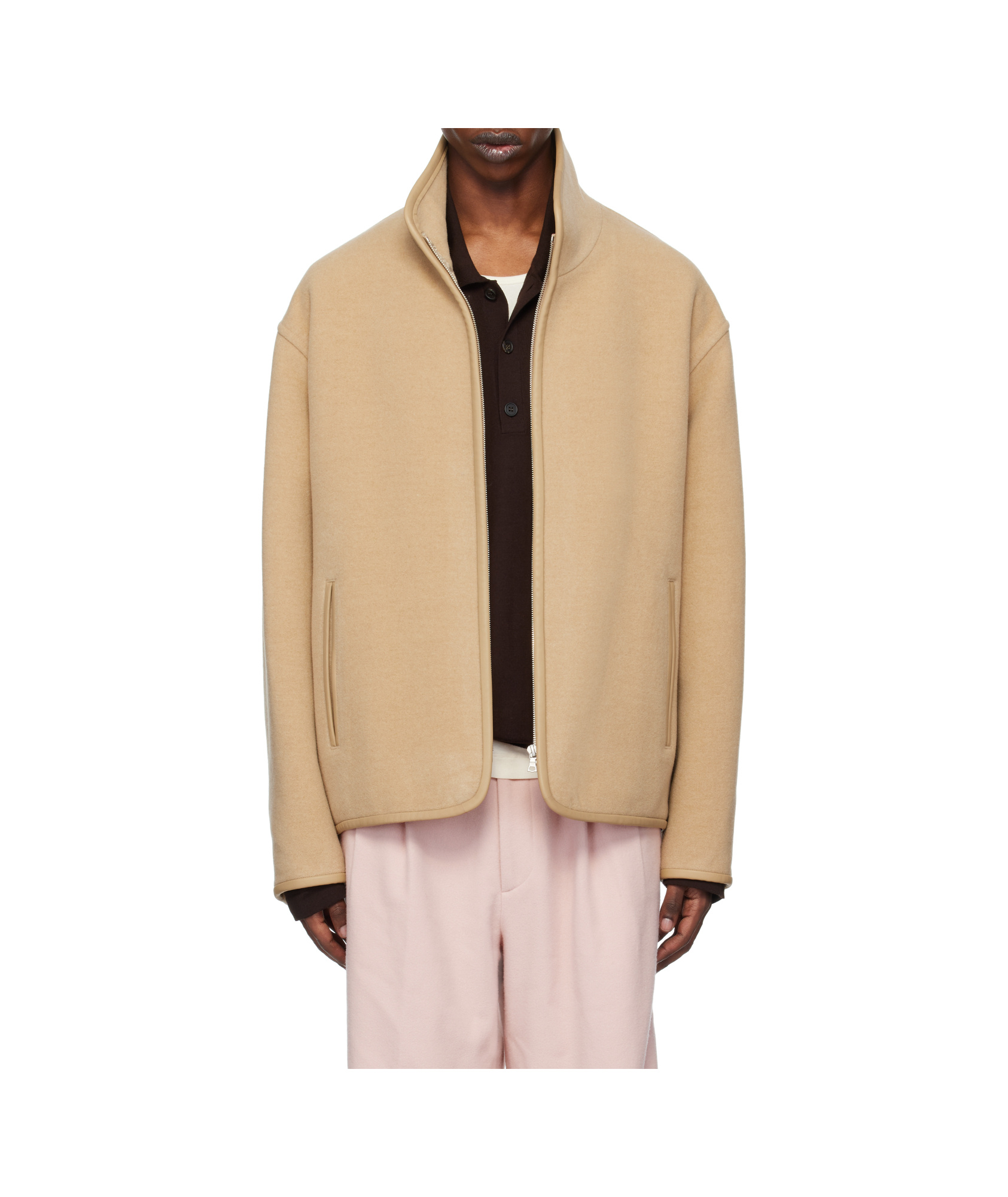 Auralee Double Cloth Heavy Pile Zip Jacket In Nude