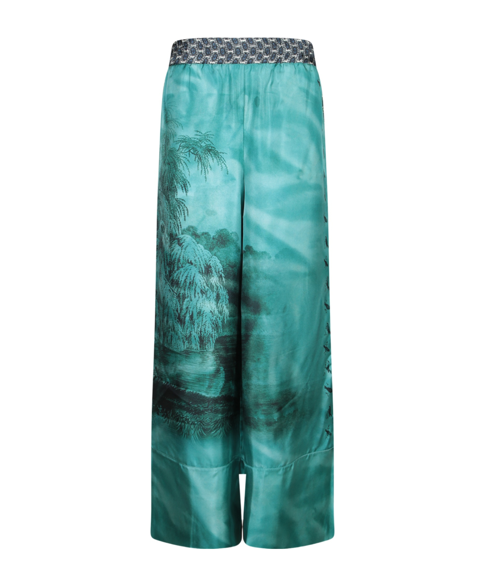 Pierre-louis Mascia Wide-leg Trousers With Botanical Print In Green