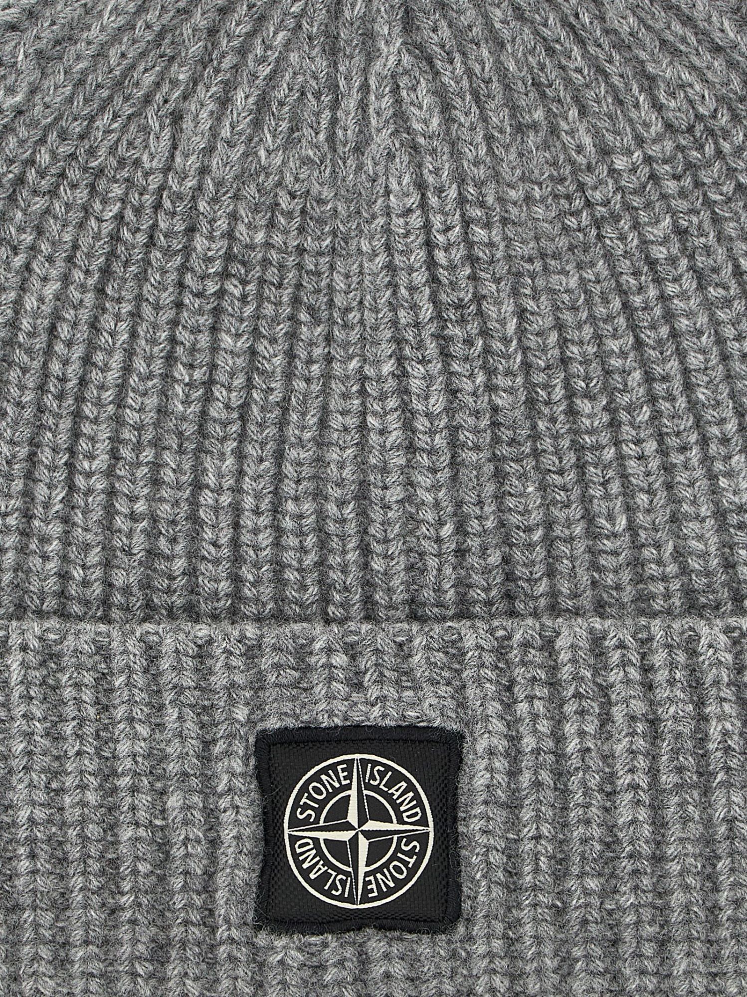 Stone Island Grey Ribbed Textured Beanie Hat In Gray