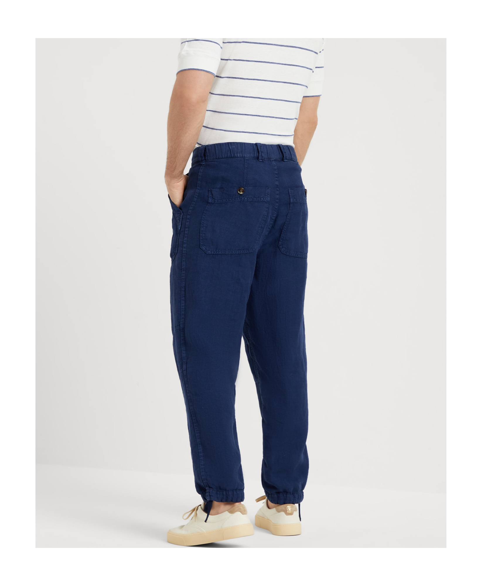 Brunello Cucinelli Dyed Linen Straight-leg Trousers In Blue