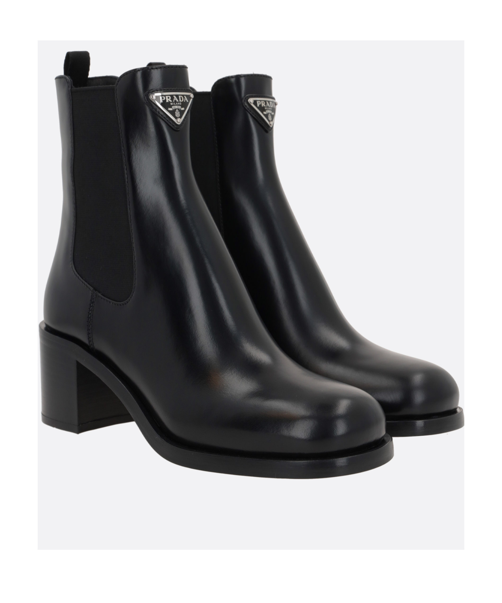 Prada Brushed Leather Booties In Black