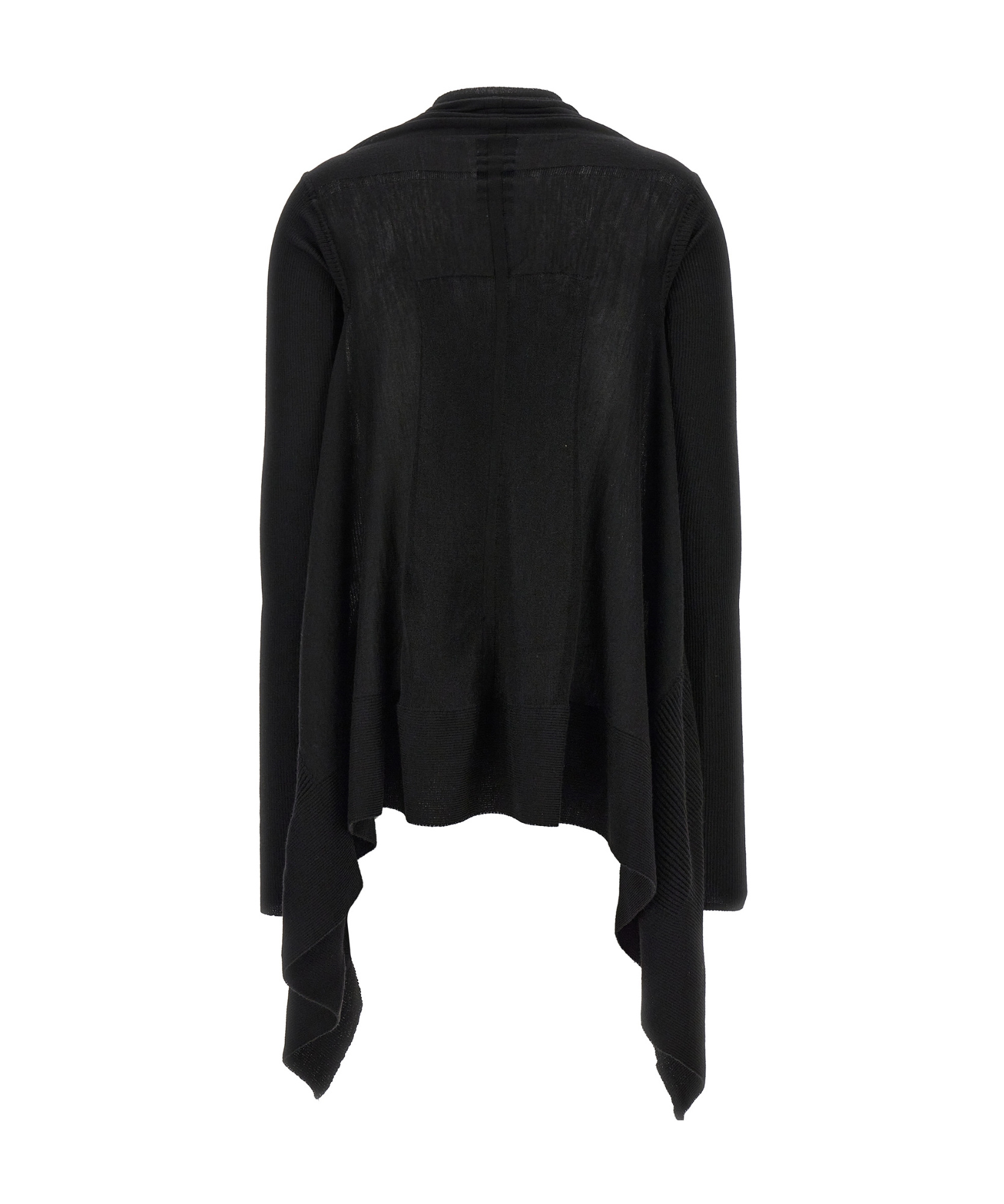 Rick Owens Draped Hem Long Sleeve Ribbed Cardigan In Black