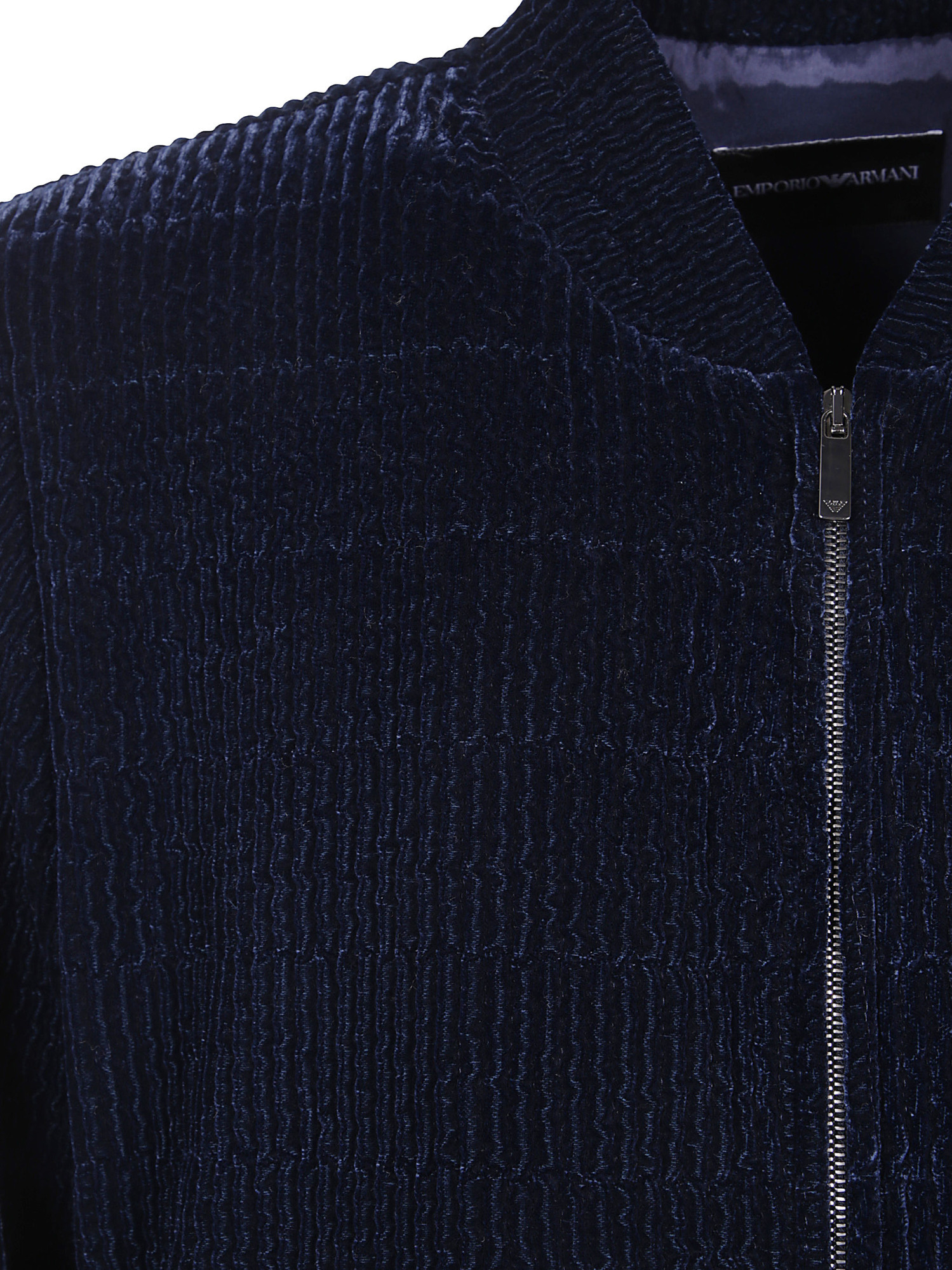 Emporio Armani Long Sleeve Bomber Jacket With Ribbed Cuffs In Blue
