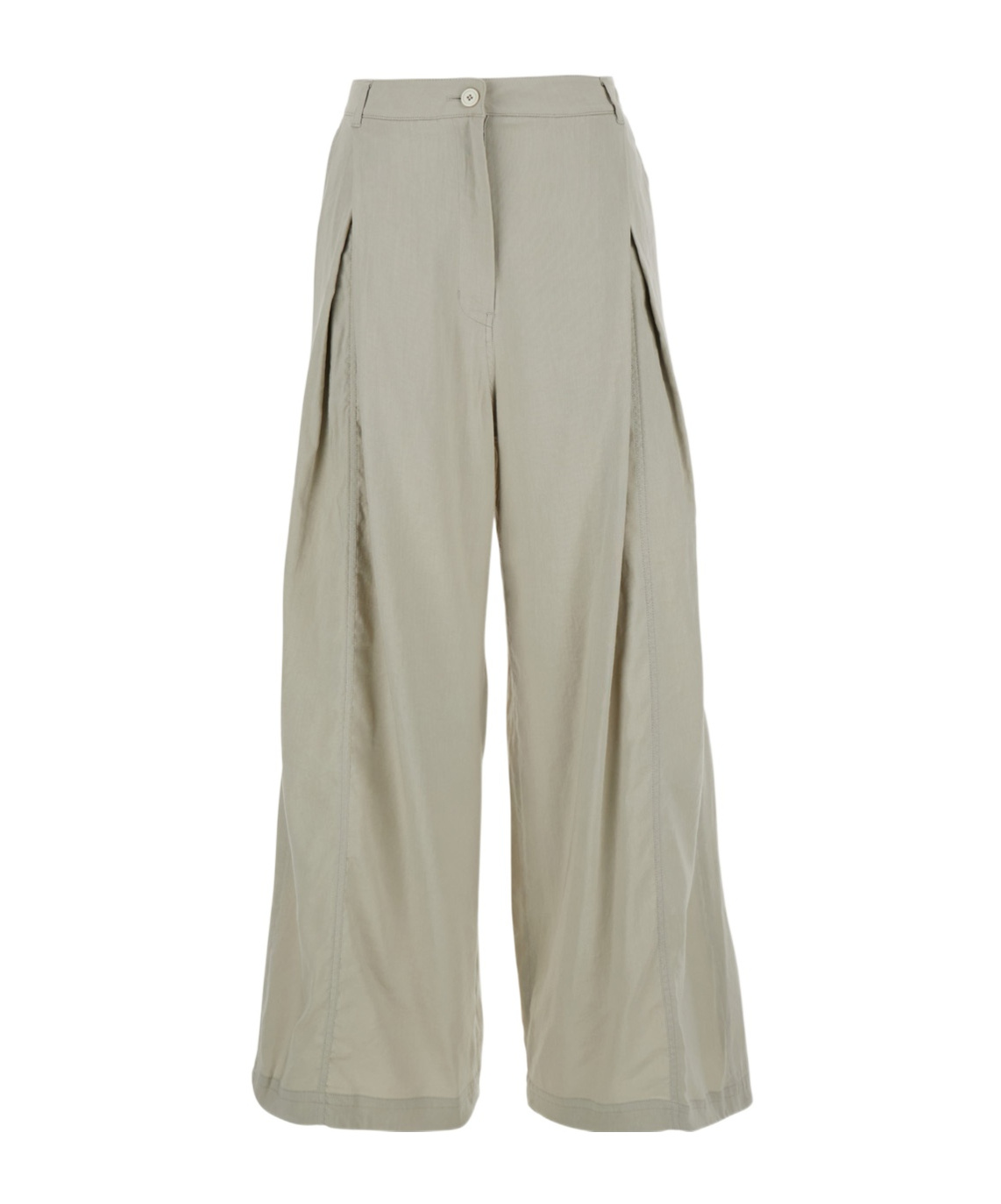 Low Classic Green Palazzo Pants With Front Pences In Cotton Blend Woman In Green