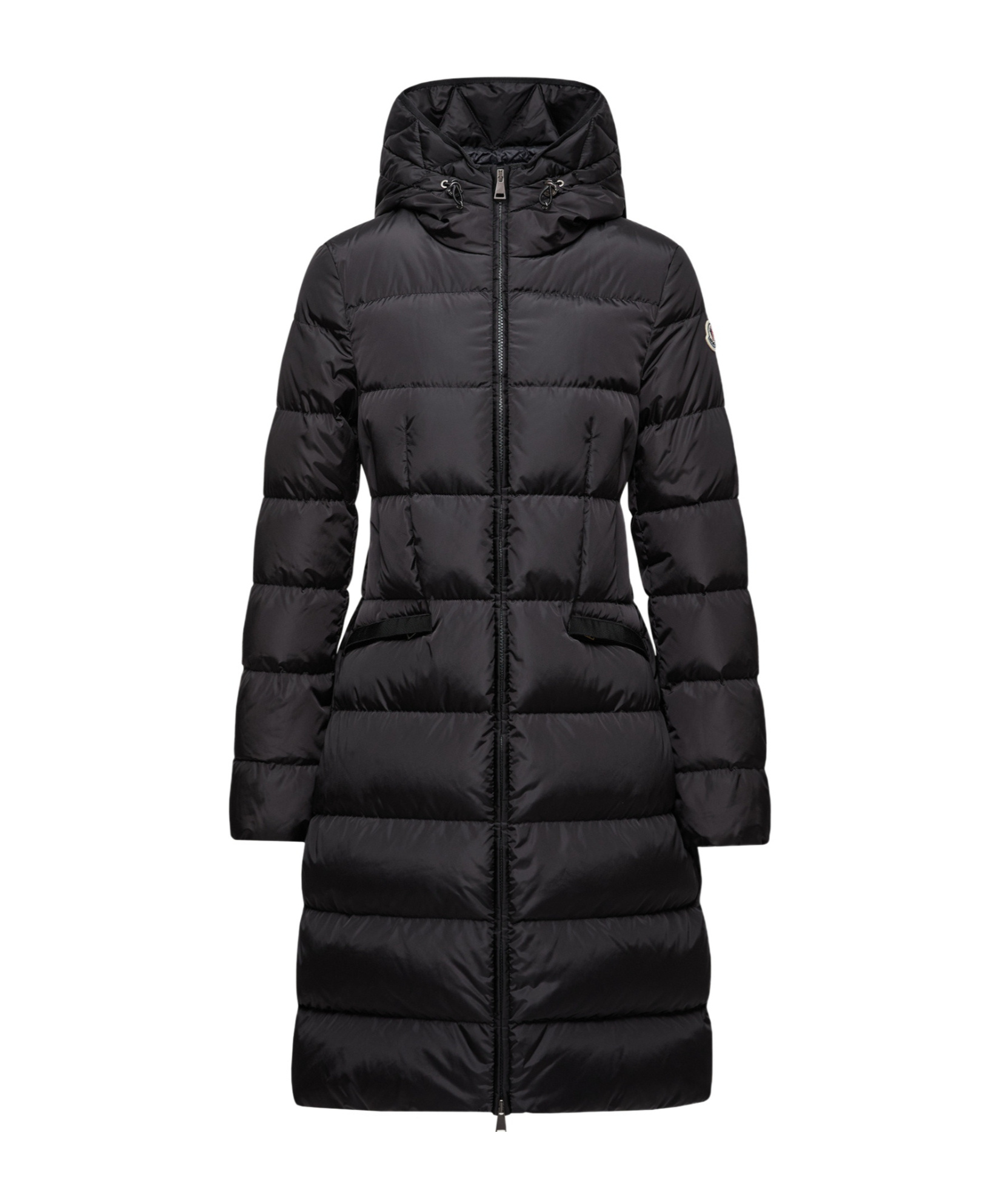 Moncler Avocette Hooded Long Down Jacket In Black